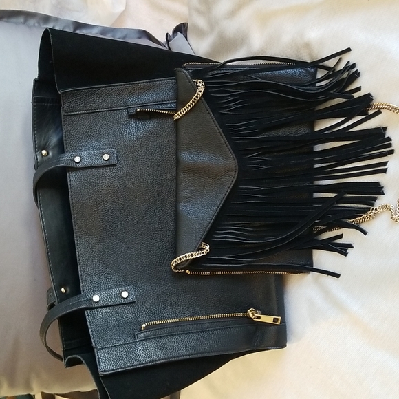 H & M FAUX-LEATHER TOTE WITH REMOVABLE CROSSBODY BAG IN BLACK - Picture 4 of 10